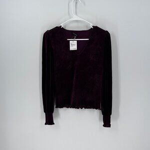 Women's 1. State Long Sleeve Smocked V Neck Top S